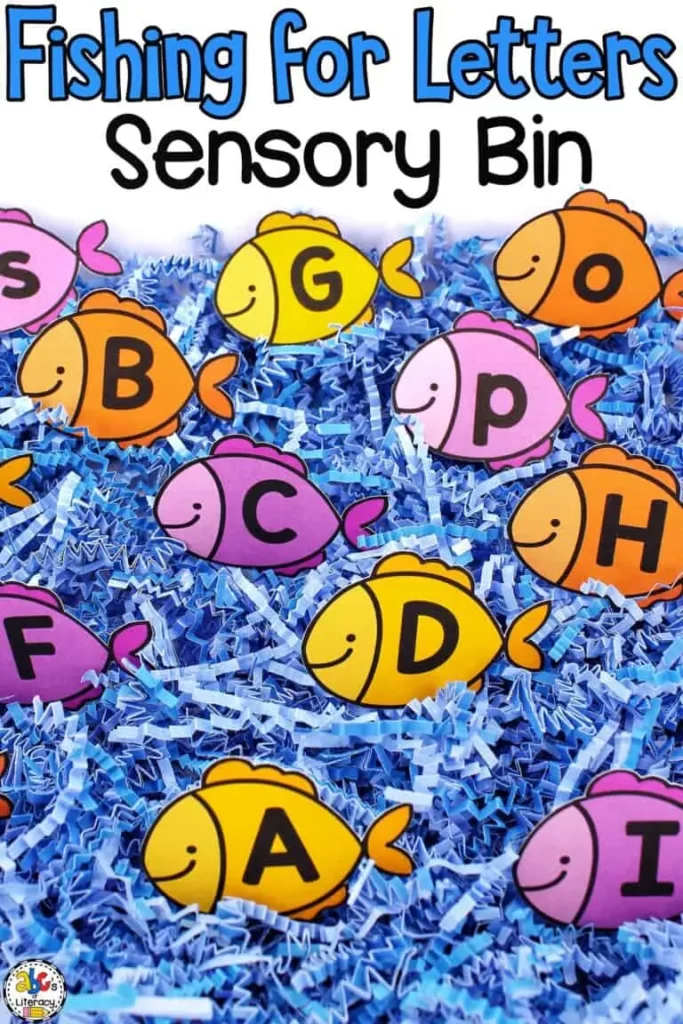 fishing for letters sensory bin