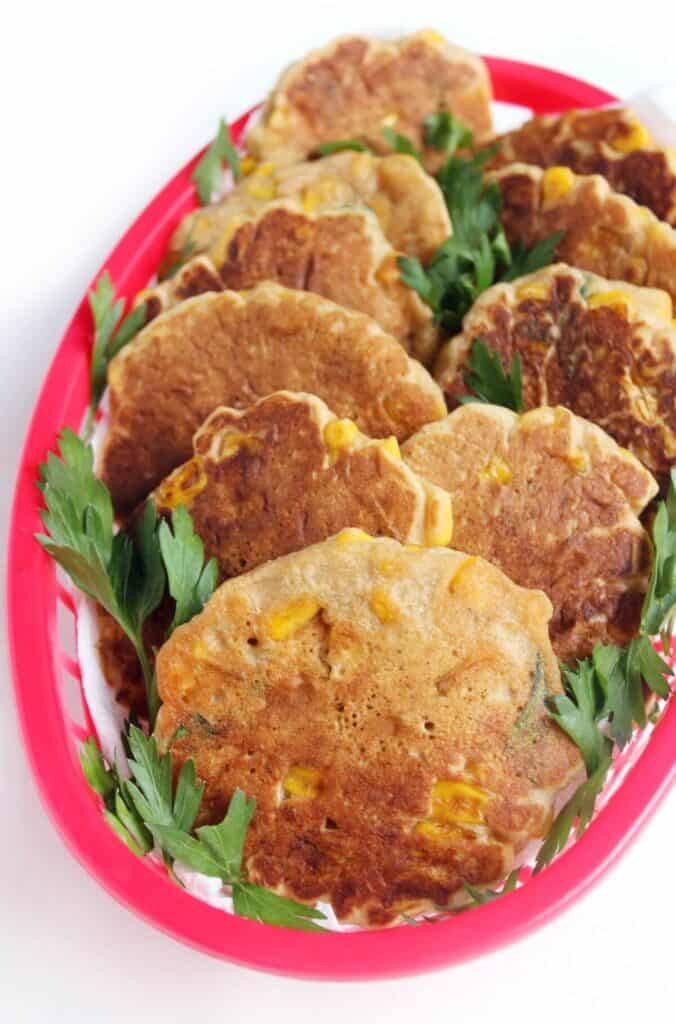 vegan corn fritters (gluten free, eggless)