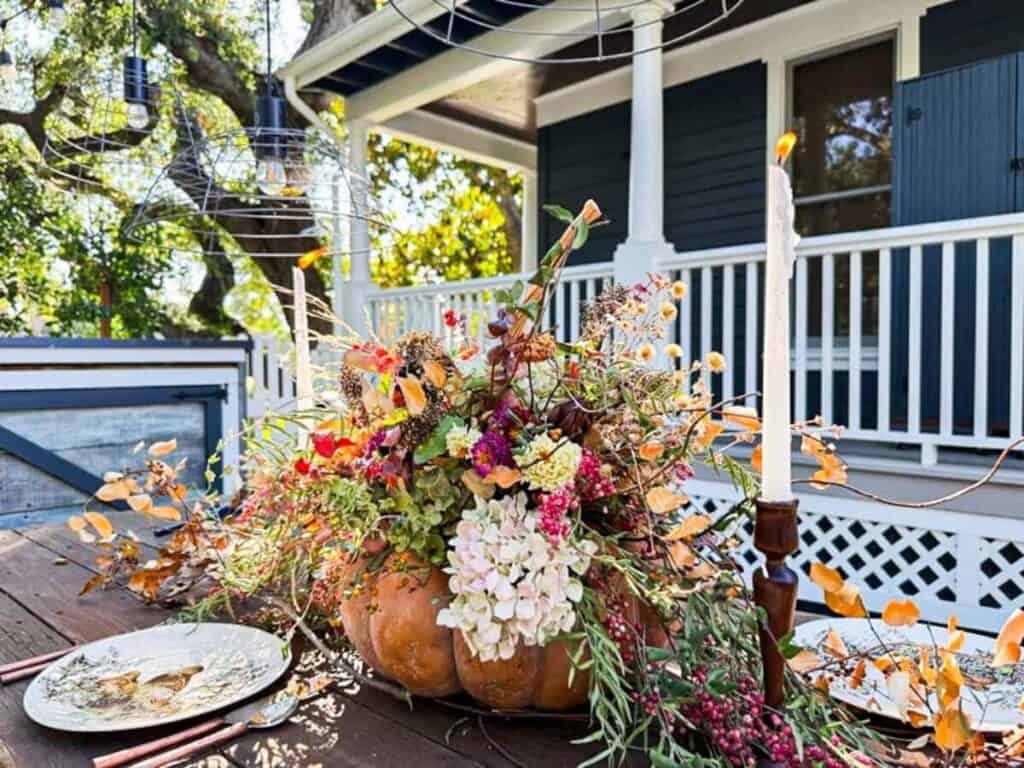 dried flower pumpkin centerpiece