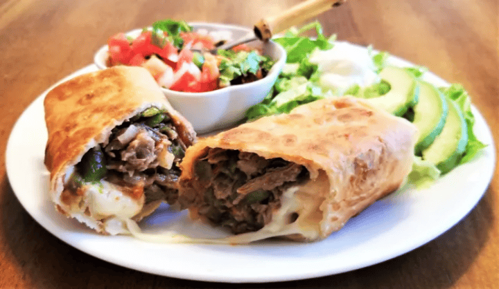 beef and green chili pepper chimichangas